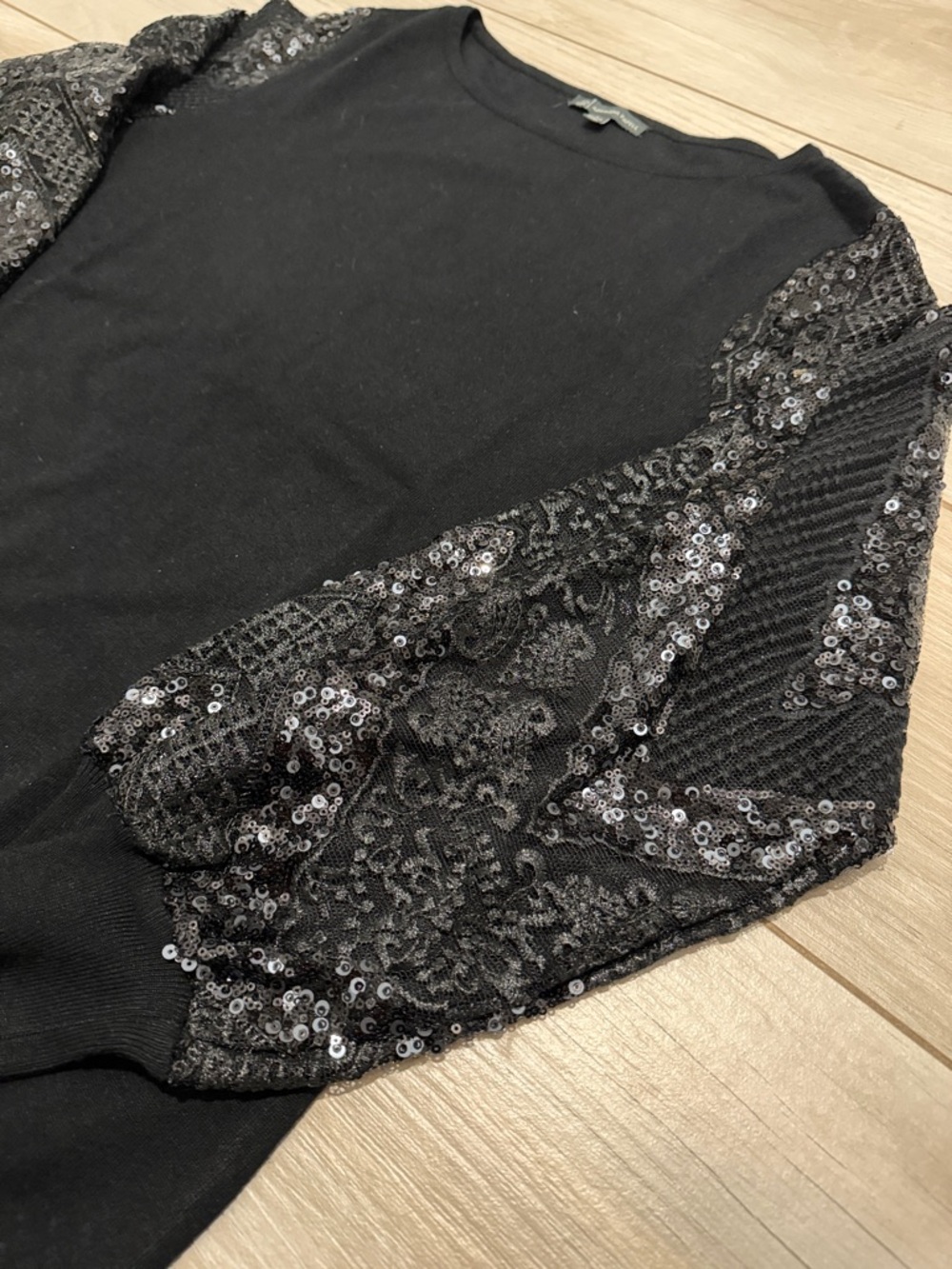 Adrianna Papell Black Sparkling Sequin Long  Sleeve Sweater Size Large - Picture 3 of 10